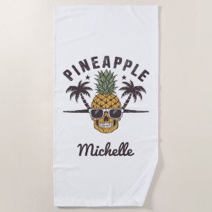 Funny Pineapple wearing sunglasses Personalized Beach Towel