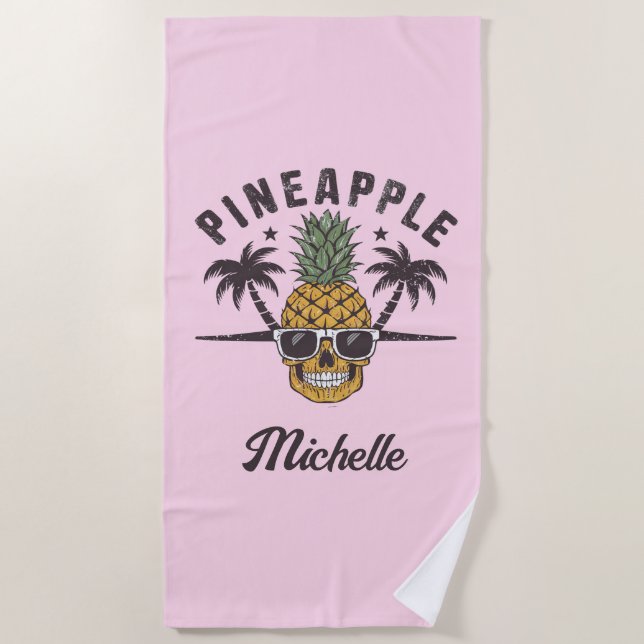 Funny Pineapple wearing sunglasses Personalized    Beach Towel (Front)