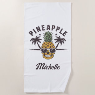 Funny Pineapple wearing sunglasses Personalized Beach Towel