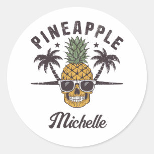Funny Pineapple wearing sunglasses Personalized    Classic Round Sticker