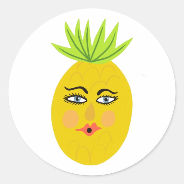 Funny Pineapple Whimsical Classic Round Sticker (Front)