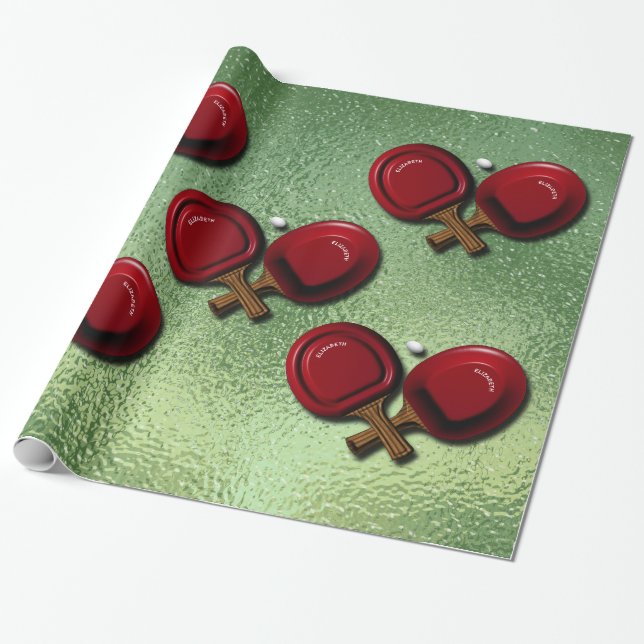 Funny Ping Pong Table Tennis Paddle With Oval Ball Wrapping Paper (Unrolled)