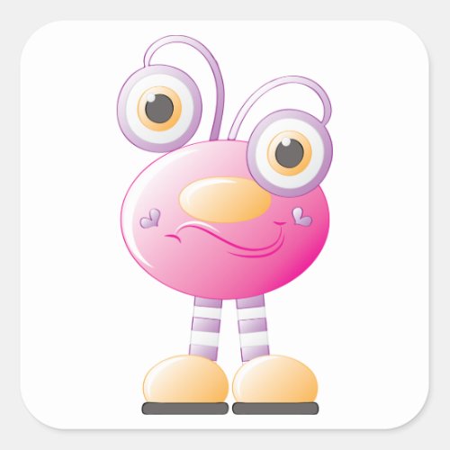 Funny Pink Alien Square Sticker