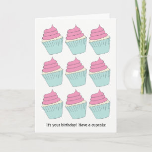 Funny Pink and Aqua Eat Cupcakes Birthday Card