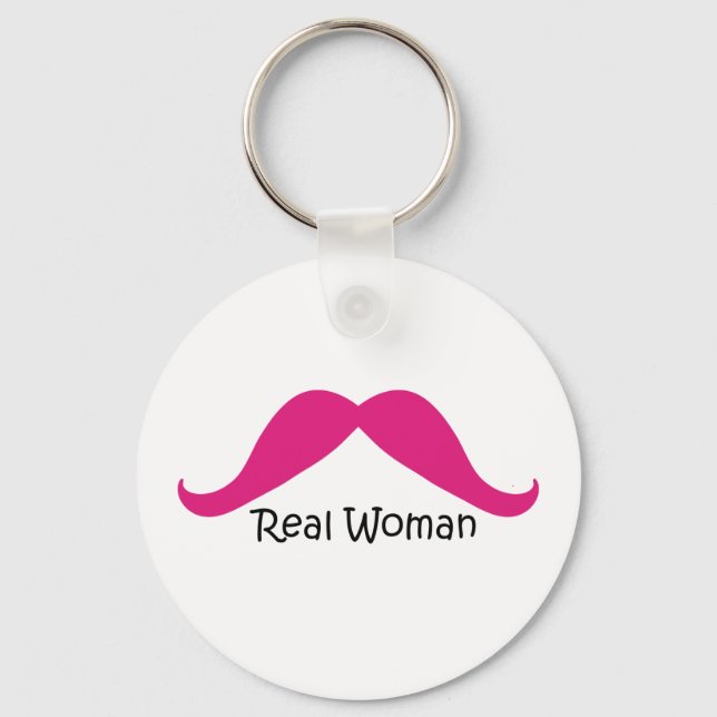 Funny Pink and Black Real Women Mustache Keychain (Front)