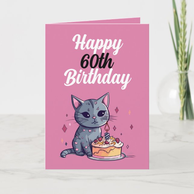 Funny Pink and White Cat Husband 60th Birthday Card (Front)
