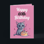 Funny Pink and White Cat Husband 60th Birthday Card<br><div class="desc">Funny Pink and White Cat Husband 60th Birthday, a funny and cool design made for anyone looking for a unique birthday card for their husband on their birthday. The design is simple and eye-catching, it features a cute cat sitting behind a birthday cake, plus editable text information. If you face...</div>