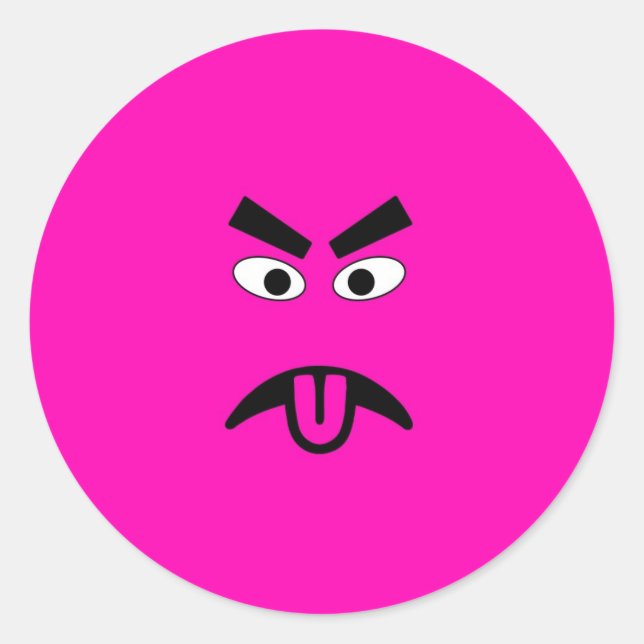 Funny Pink Angry Face Classic Round Sticker (Front)
