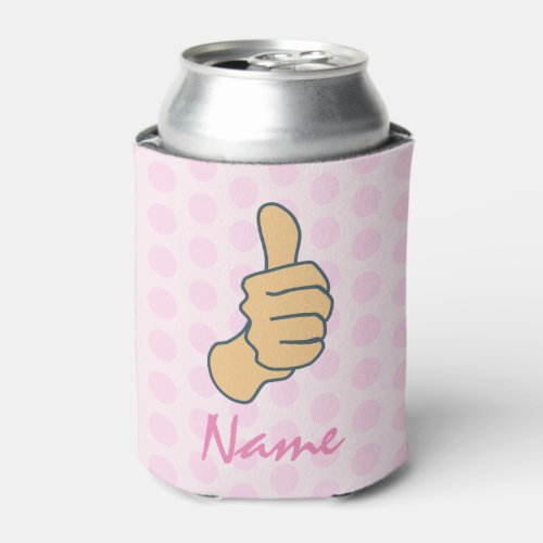 Funny Pink Big Thumbs Up Custom Name Can Cooler