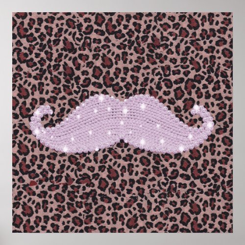Funny Pink Bling Mustache And Animal Print Pattern