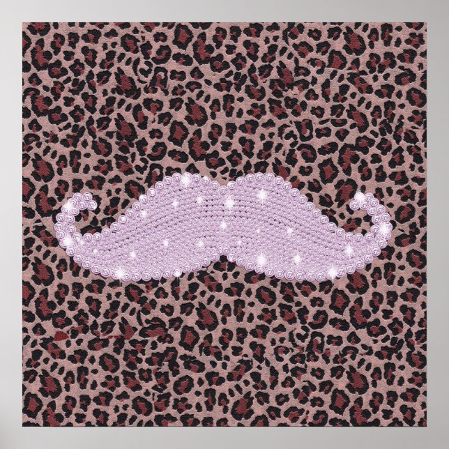 Funny Pink Bling Mustache And Animal Print Pattern (Front)