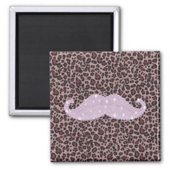 Funny Pink Bling Mustache And Animal Print Pattern Magnet by mustache_designs at Zazzle