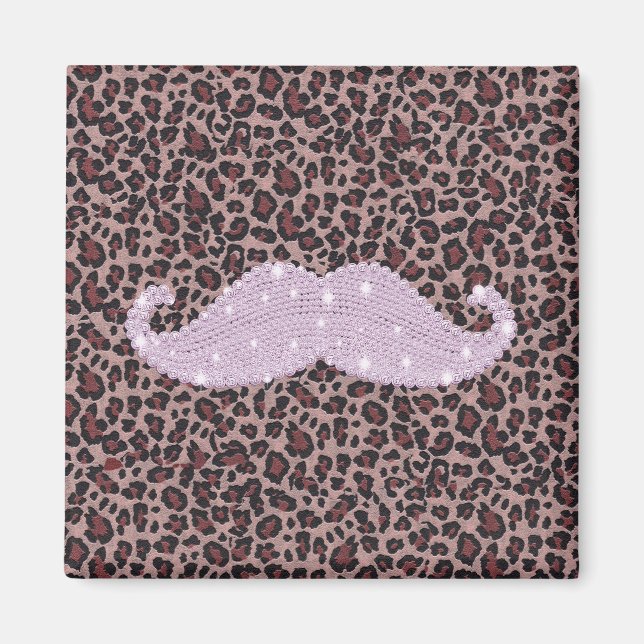 Funny Pink Bling Mustache And Animal Print Pattern Magnet (Front)