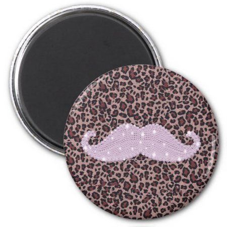 Funny Pink Bling Mustache And Animal Print Pattern Magnet