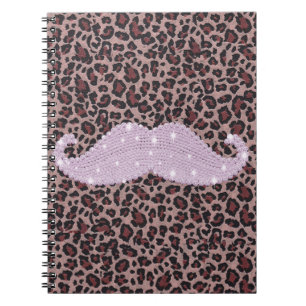 Funny Pink Bling Mustache And Animal Print Pattern Notebook