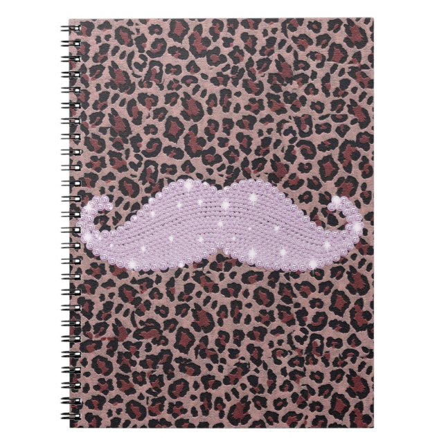 Funny Pink Bling Mustache And Animal Print Pattern Notebook (Front)