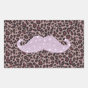 Funny Pink Bling Mustache And Animal Print Pattern Rectangular Sticker by mustache_designs at Zazzle