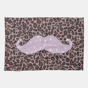 Funny Pink Bling Mustache And Animal Print Pattern Towel