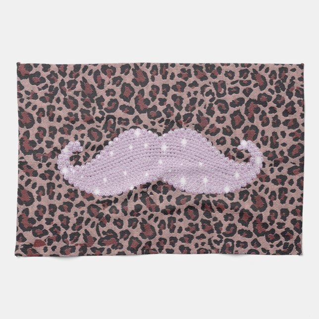 Funny Pink Bling Mustache And Animal Print Pattern Towel (Horizontal)
