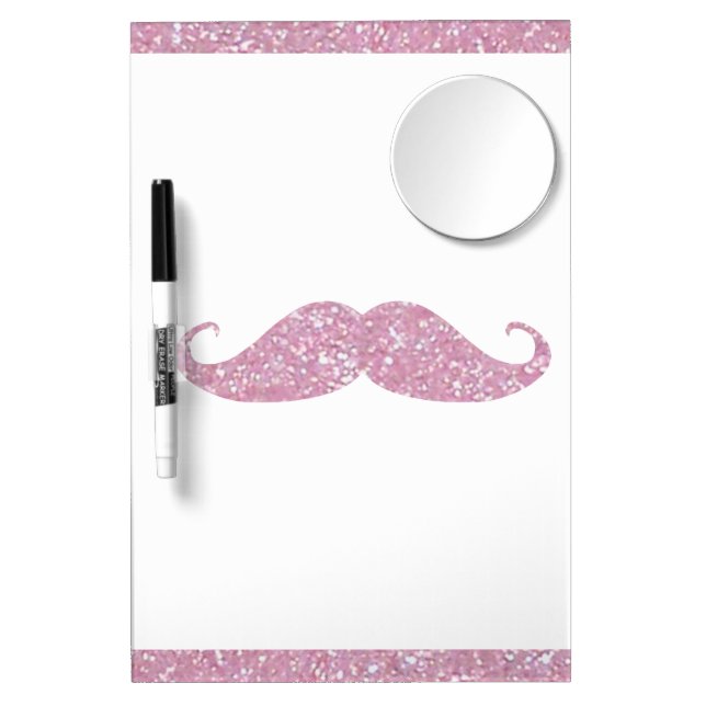 Funny Pink Bling Mustache Dry Erase Board With Mirror (Front)