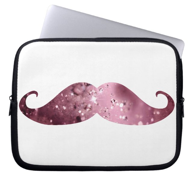 Funny Pink Bling Mustache Laptop Sleeve (Front)