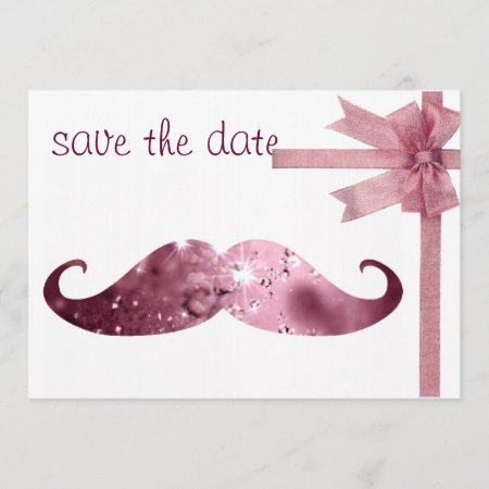 Funny Pink Bling Mustache Save The Date