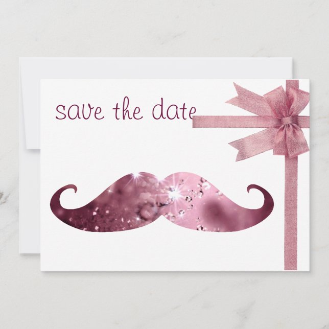 Funny Pink Bling Mustache Save The Date (Front)