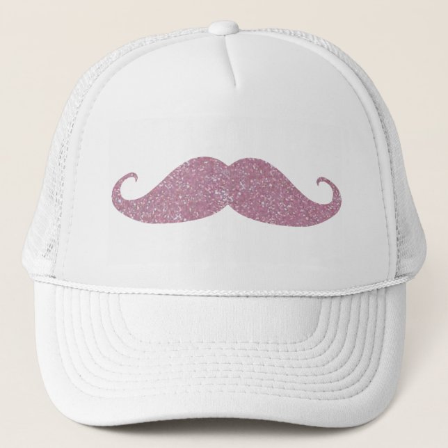 Funny Pink Bling Mustache Trucker Hat (Front)