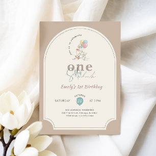 Funny Pink Bow Balloon One Silly Duck 1st Birthday Invitation