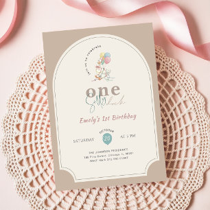 Funny Pink Bow Balloon One Silly Duck 1st Birthday Invitation