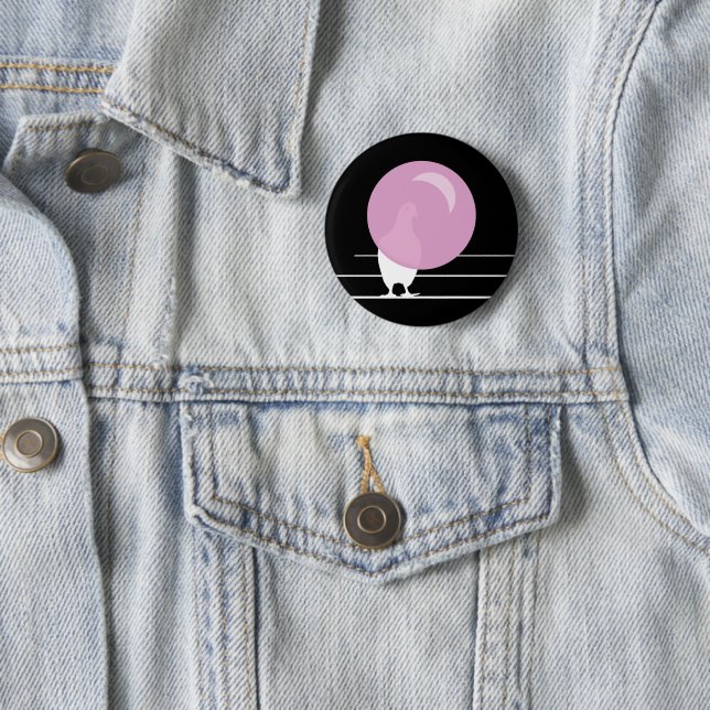 Funny Pink Bubble Gum Bird On a Wire Black Button (In Situ)