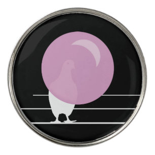 Funny Pink Bubble Gum Bird On a Wire Black Golf Ball Marker