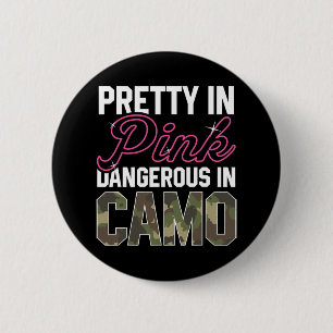 Funny Pink Camo Hunting Graphic Women Deer Buck Hu Button