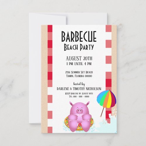 Funny Pink Cartoon Pig  Beach Pool Party Invitation