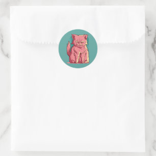 Funny Pink Cat Classic Round Sticker