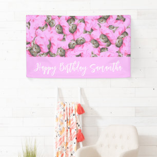 Funny Pink Cat Pattern  Banner