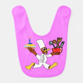 Funny Pink Chef Ducky Kazoo Popcorn Anime Baby Bib