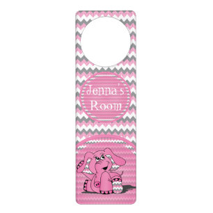 Funny Pink Chevron Elephant Door Hanger