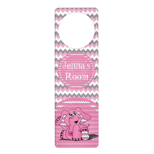 Funny Pink Chevron Elephant Door Hanger (Front)