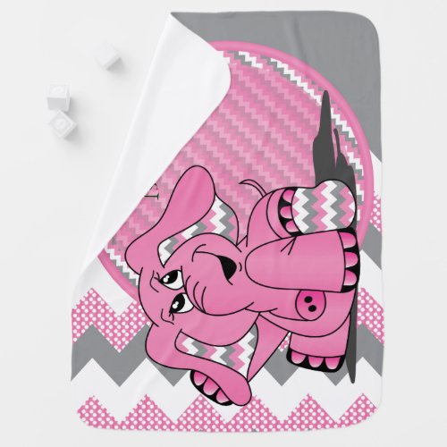 Funny Pink Chevron Elephant Stroller Blanket