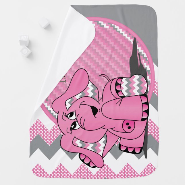 Funny Pink Chevron Elephant Stroller Blanket (In Situ)