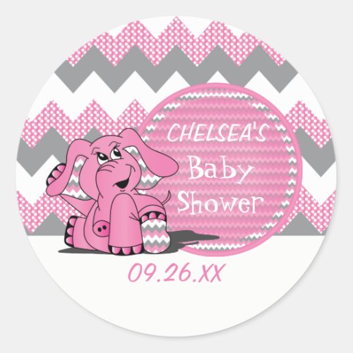 Funny Pink Chevron Silly Elephant Classic Round Sticker