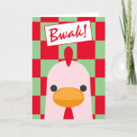 Funny Pink Chicken Red And Green Merry Christmas Holiday Card