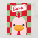 Funny Pink Chicken Red And Green Merry Christmas  Holiday Postcard