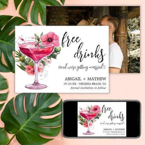 Funny Pink Cocktail Trendy Modern Photo Wedding  Save The Date
