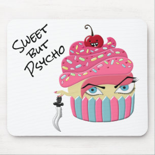 Funny Pink Cupcake Sweet but Psycho Halloween Mouse Pad