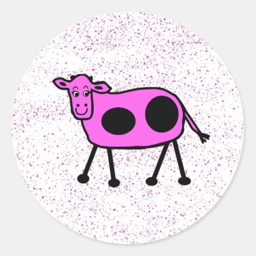 Funny Pink Cute Cartoon Cow Dotty Classic Round Sticker