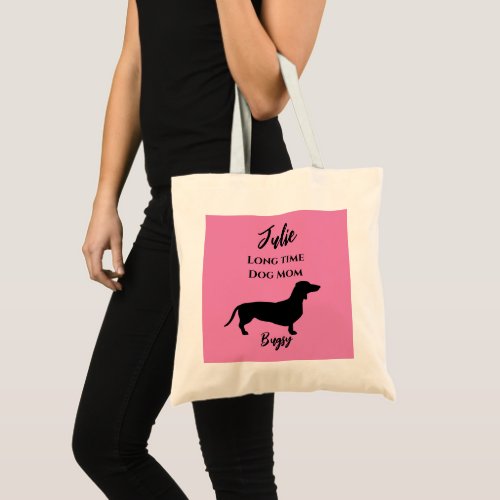 Funny Pink Dachshund Dog Mom Tote Bag