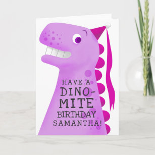 Funny Pink Dinosaur Kids Birthday Card
