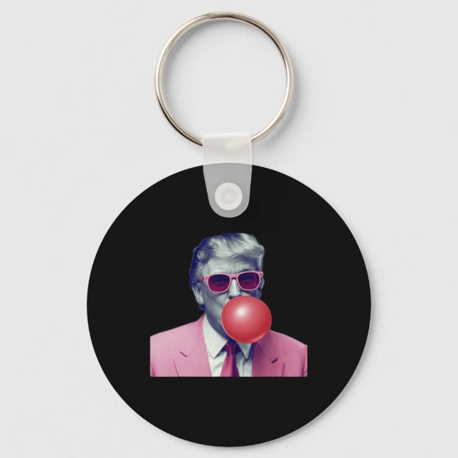 Funny Pink Donald Trump Bubble Gum Yum Tee  Keychain (Front)